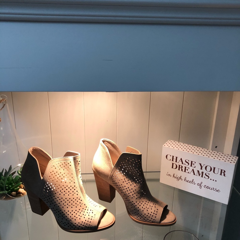 Taupe Open-toe Heeled Booties